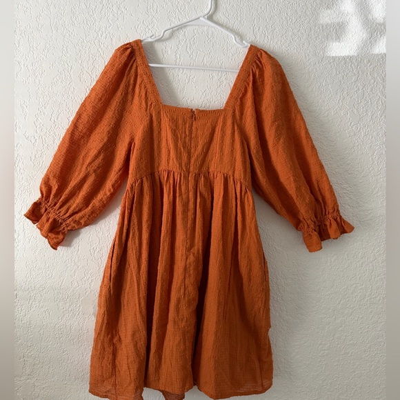 NWT Madewell Puff-Sleeve Waisted Clip Dot Mini Dress Mulled Cider Orange SZ 6 - Picture 4 of 9
